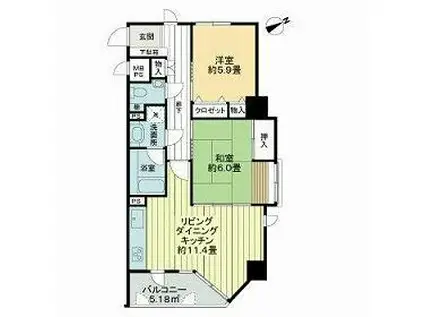 ライオンズマンション支倉(2LDK/2階)の間取り写真