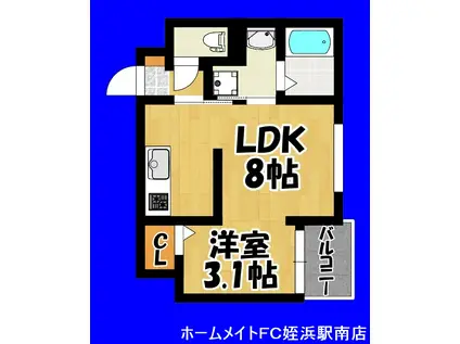 プレステージ飯氏(1LDK/2階)の間取り写真