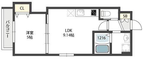 グランパシフィック長橋スクエアII(1LDK/2階)の間取り写真
