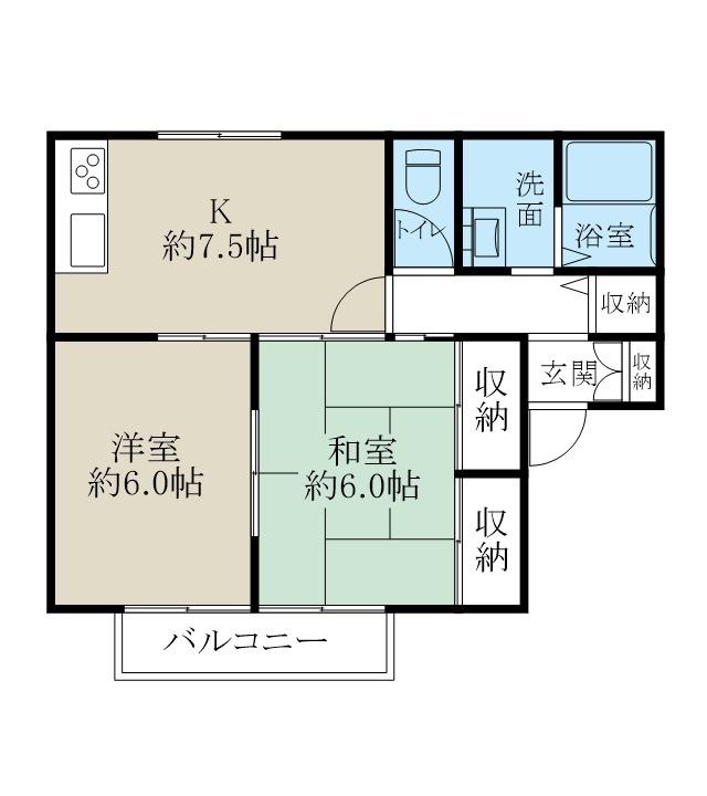 ファミール藤塚IIB(2DK/2階)の間取り写真