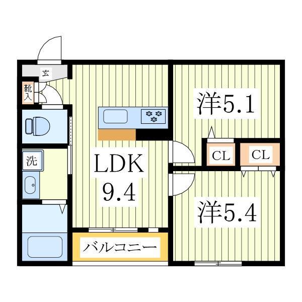 ミア流山(2LDK/1階)の間取り写真