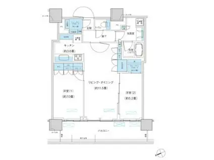 パークシティ柏の葉キャンパス ザ・ゲートタワー ウエスト(2LDK/22階)の間取り写真
