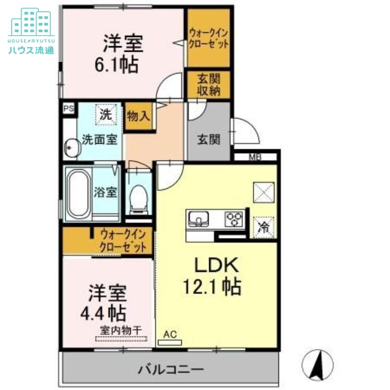 レジデンス富の原(2LDK/1階)の間取り写真