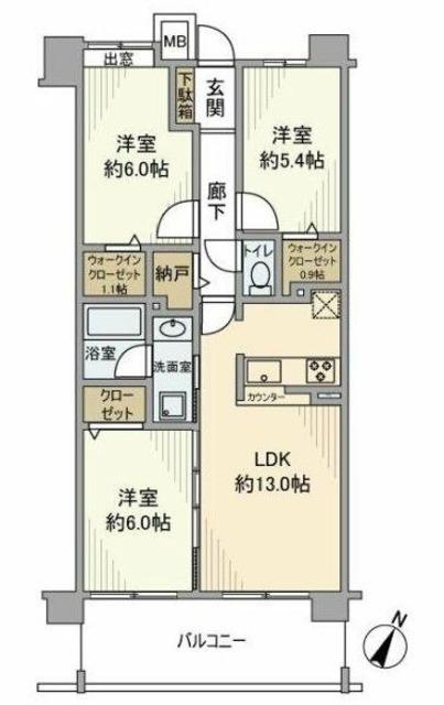 グランシエロ朝霞台シエナの丘(3LDK/13階)の間取り写真