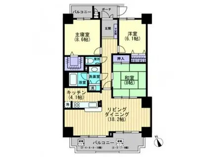 サーパス牛田天水苑(3LDK/10階)の間取り写真