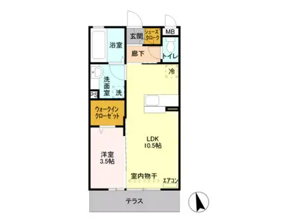 リヴェール オッツ(1LDK/1階)の間取り写真