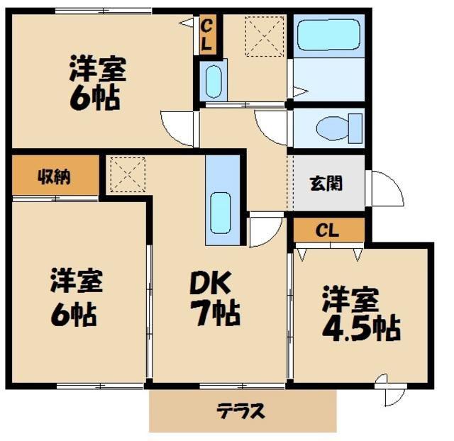 グリュークアネックス B(3DK/1階)の間取り写真