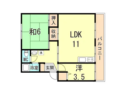 新多聞第2 116号棟(2LDK/4階)の間取り写真