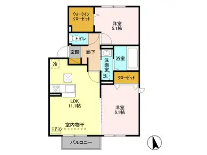 ゼピュロス学園の森 N(2LDK/1階)の間取り写真