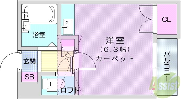ロイヤルヒルズ富沢Ⅰ(1K/3階)の間取り写真