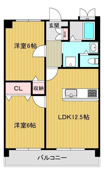 サンコーポ平野(2LDK/5階)の間取り写真