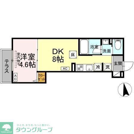 セレスティア北加平(1DK/1階)の間取り写真