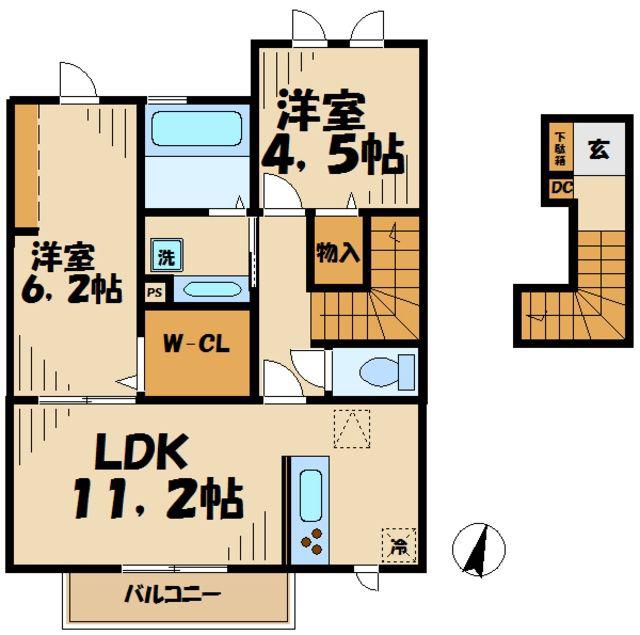 MAISON楓III(2LDK/2階)の間取り写真
