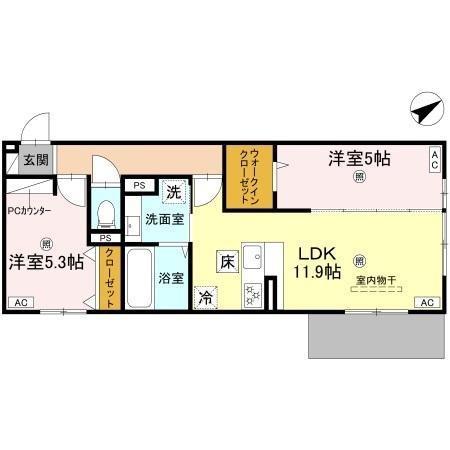 D-ROOM守山3丁目 守山3丁目(2LDK/3階)の間取り写真