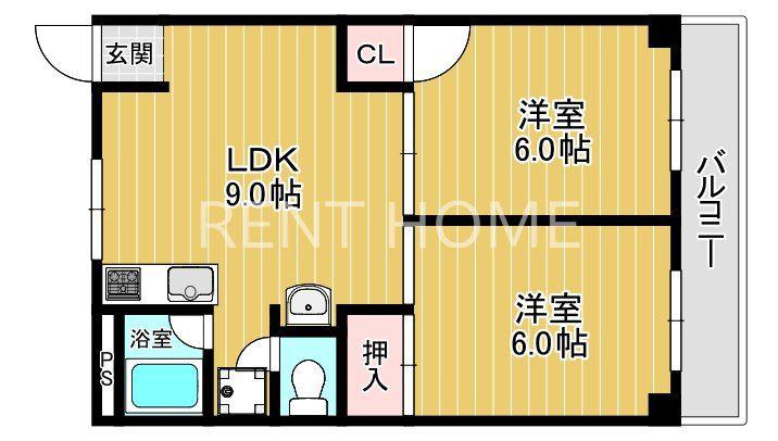 三佳マンション(2LDK/2階)の間取り写真
