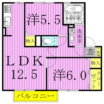 リュミエール(2LDK/1階)の間取り写真