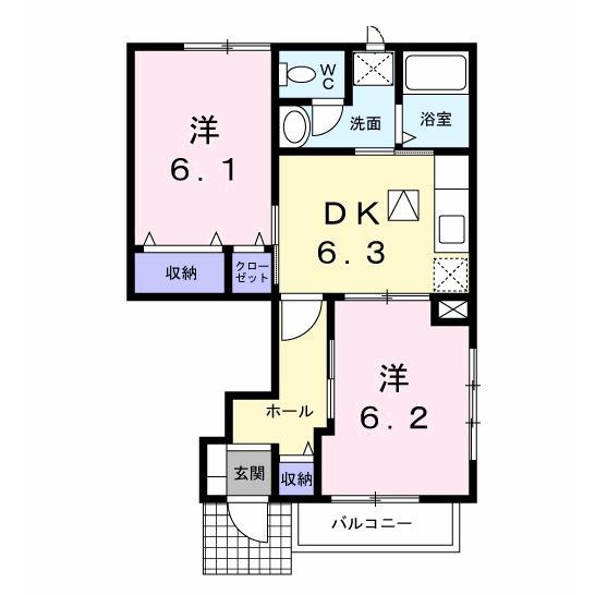 セントラルヒルズII(2DK/1階)の間取り写真