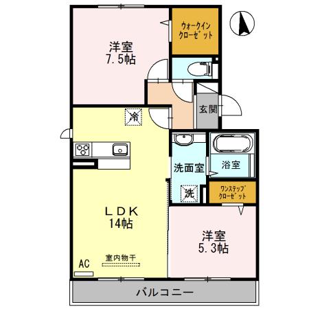 バルコート リバーサイド(2LDK/2階)の間取り写真