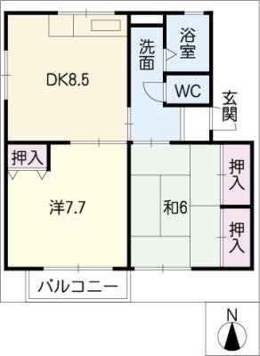 ソファレ花園C棟(2DK/1階)の間取り写真