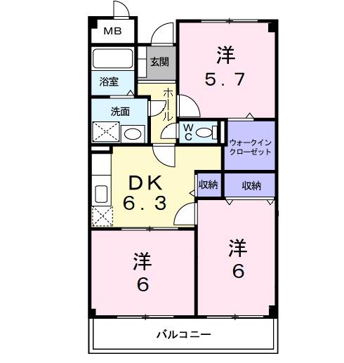 フリュイティア1(3DK/4階)の間取り写真