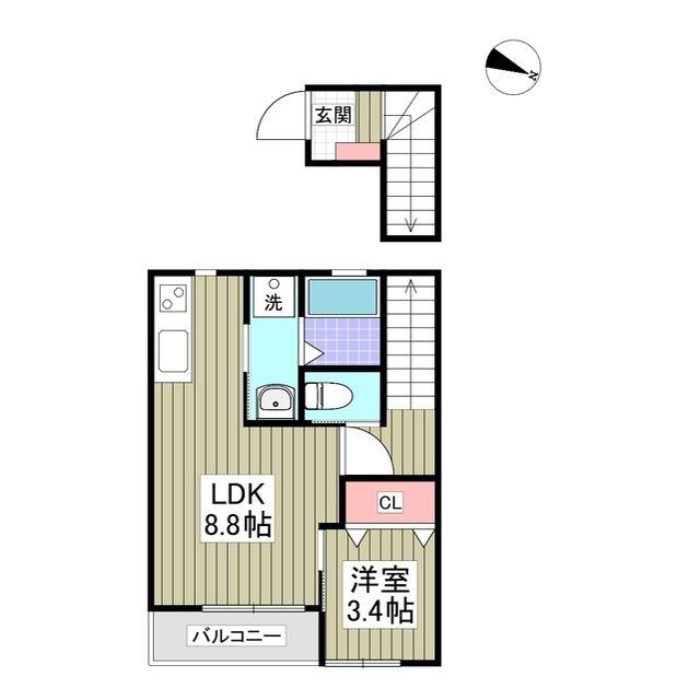 アテレーゼONE 和栄(1LDK/2階)の間取り写真