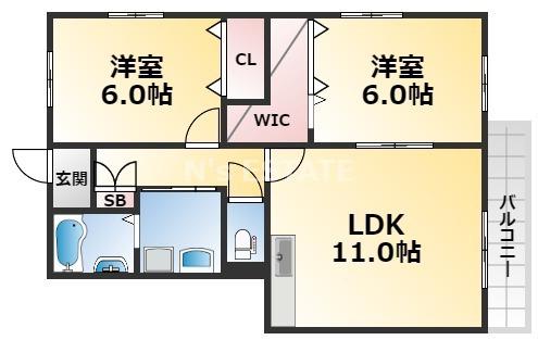 パルメゾン水木(2LDK/1階)の間取り写真