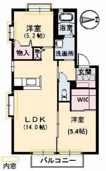 グリーンヒル(2LDK/2階)の間取り写真