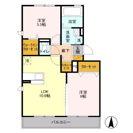 キャピタル美南 A(2LDK/3階)の間取り写真