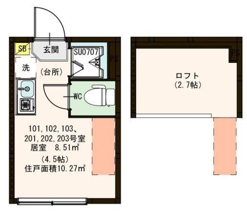 ハーモニーテラス根岸III(ワンルーム/2階)の間取り写真
