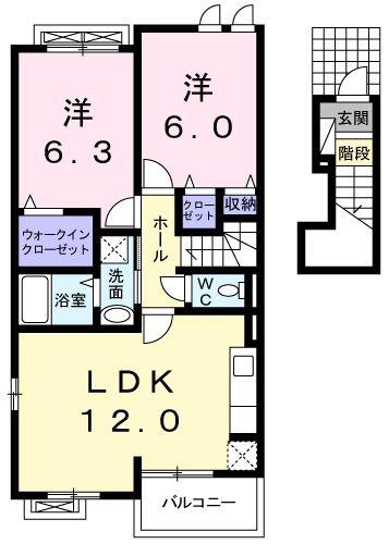 レジデンス アシナ(2LDK/2階)の間取り写真