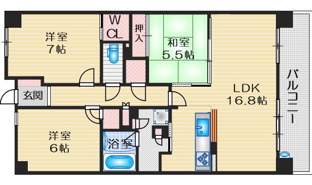 ライオンズマンション南千里佐竹台グランハートスカイヴィラ(3LDK/5階)の間取り写真