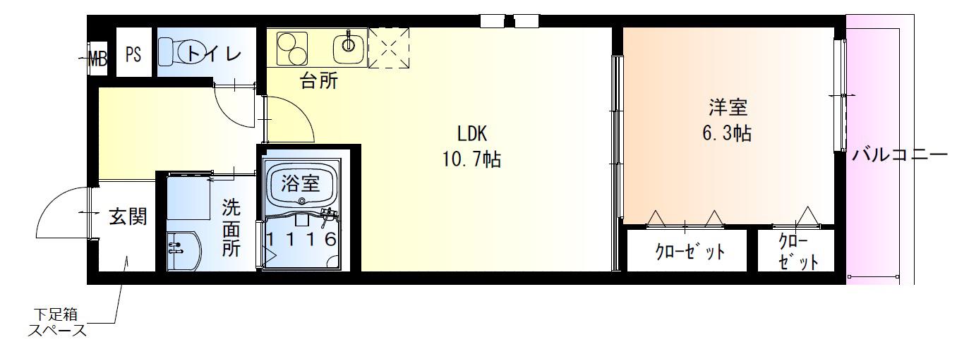 フジパレス浜寺昭和町(1LDK/3階)の間取り写真
