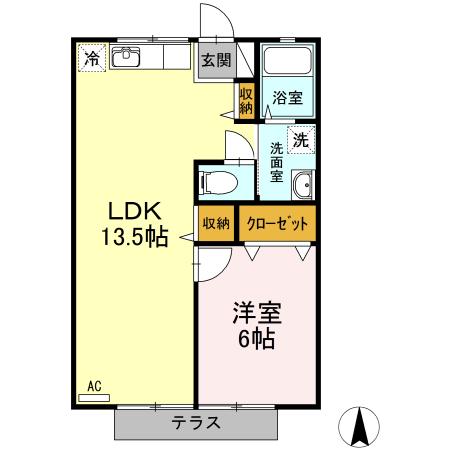 サニーヒル大峯台 B棟(1LDK/1階)の間取り写真