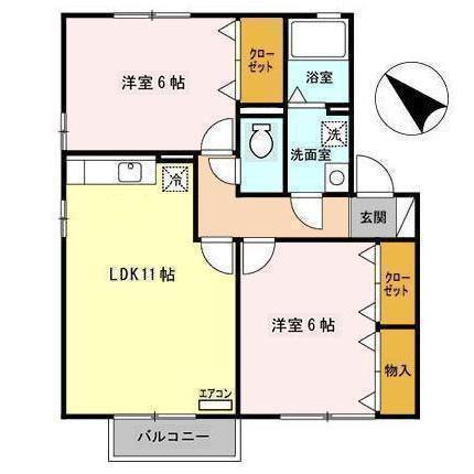 セジュールアンソレイエB(2LDK/2階)の間取り写真