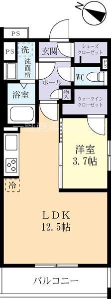 ウイングコート竹園(1LDK/2階)の間取り写真