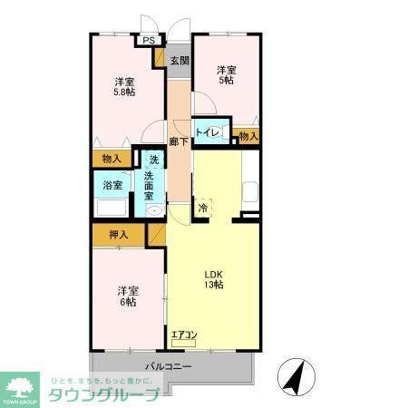 エムズ・アークA棟(3LDK/3階)の間取り写真
