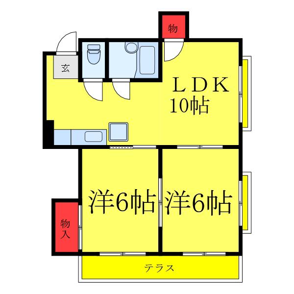ユニバーサルマンション(2LDK/1階)の間取り写真