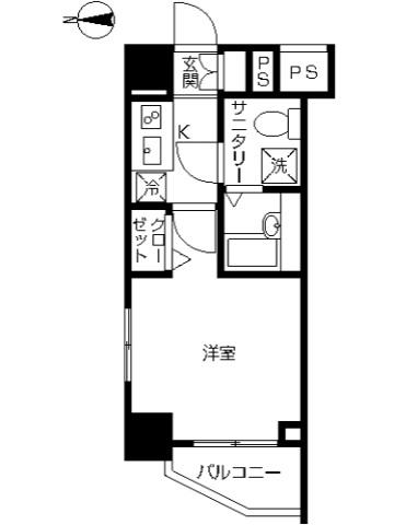 スカイコート川崎西口(1K/6階)の間取り写真