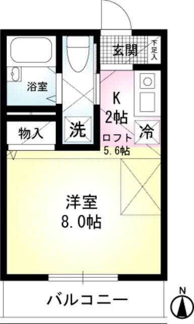 ヴェラハイツ井土ヶ谷B(1K/2階)の間取り写真