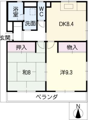 ベルデュール(2DK/3階)の間取り写真