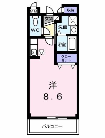 プラティークレーブIII(ワンルーム/1階)の間取り写真