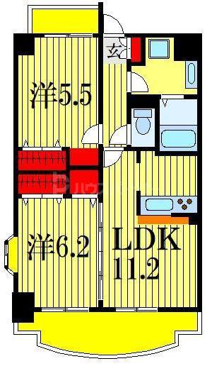 JR総武線 津田沼駅 徒歩12分 6階建 築23年(2LDK/5階)の間取り写真