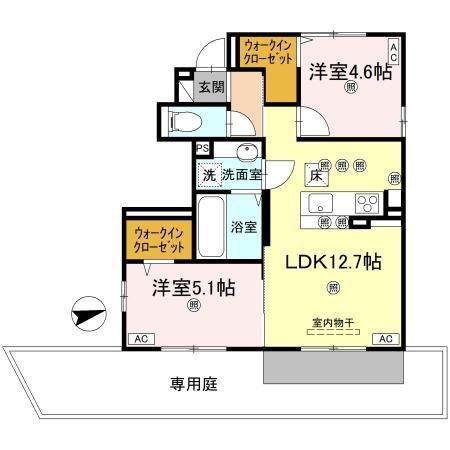 サンエスポアールII(2LDK/1階)の間取り写真