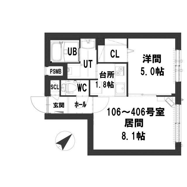 グランメール 宮の沢駅(1LDK/1階)の間取り写真