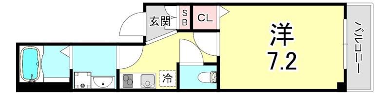 シャンティ神戸三宮(1K/4階)の間取り写真