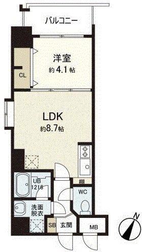 ブランシュ警固(1LDK/9階)の間取り写真