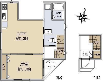 Yレックスハイツ(1LDK/2階)の間取り写真