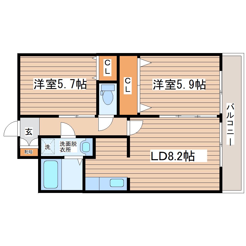 ハイフラット21泉(2LDK/2階)の間取り写真