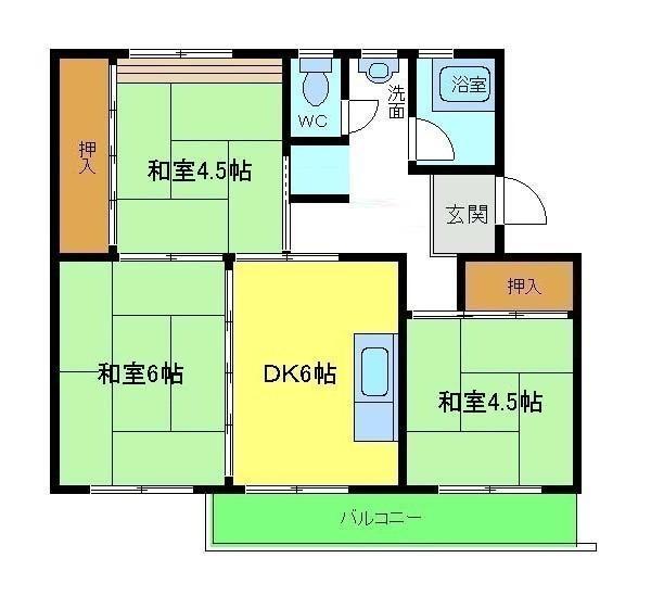 公団狭山23号棟(3DK/1階)の間取り写真