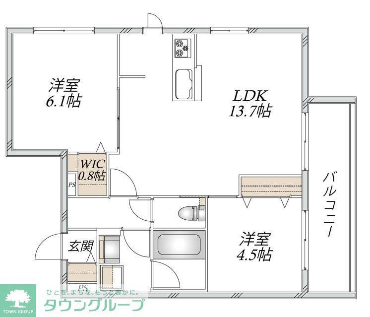 新石川1丁目メゾン西棟(2LDK/2階)の間取り写真